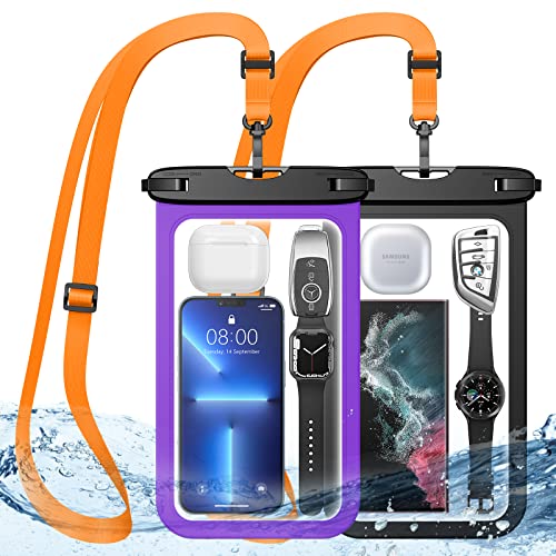 HWeggo wasserdichte Handyhülle,Extra Große IPX8 wasserdichte Handytasche mit Lanyard Kompatibel mit iPhone 13 12 11Pro Max,Samsung S22 Ultra usw.(für die meisten Handy-Modelle)-Schwarz+Lila von HWeggo