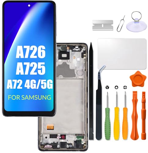 Ersatz-LCD-Bildschirm mit Rahmen für Samsung Galaxy A72, A72, 5G, A725F, A725M, A726B, A726B/DS, Touchscreen-Digitizer, Montageset, LCD-Display mit Reparaturset (ohne Figurendruck-Funktion) von HWszyss