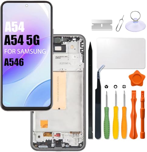 Ersatz für Samsung Galaxy A54 LCD-Bildschirm für Samsung A54 5G A546V A546U A546U1 A546B A546E Touchscreen-Digitizer Montage LCD-Display mit Reparaturset (mit Rahmen, keine Fingerabdruck-Funktion) von HWszyss