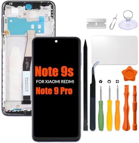 Ersatz für Xiaomi Redmi Note 9 Pro | Note 9s LCD-Bildschirm mit Rahmen für Redmi Note 9 Pro Note9s M2003J6B2G M2003J6A1G LCD Touchscreen Display Panel Digitizer Montage mit Reparaturset (schwarz) von HWszyss
