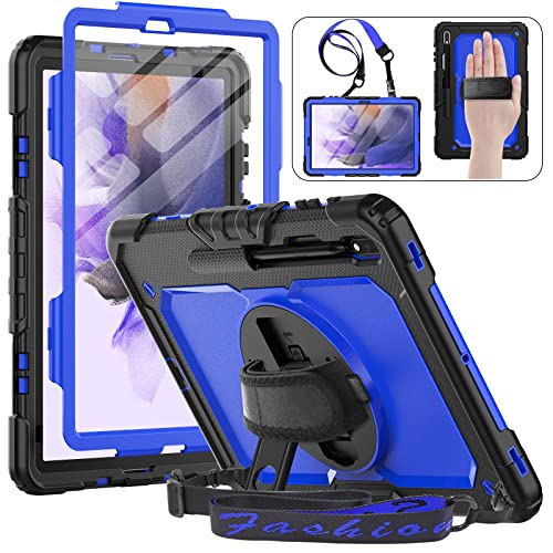 HXCASEAC Schutzhülle für Galaxy Tab S7 FE,S8 Plus,S7 Plus 5G 12.5 Zoll mit Displayschutzfolie/Stifthalter/360 Grad drehbarer Gurtständer,S8 Plus Tablet-Hülle,Blau/Schwarz von HXCASEAC