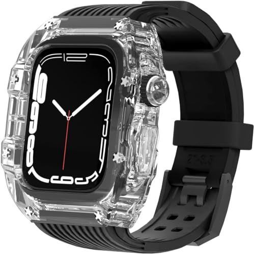 Hard PC Transparent Watch Case Silikon -Gurt -Kit ， kompatibel mit Apple Watch Ultra 8 7 6 5 4 Se 44mm 45 -mm -Serie ， Leichtes Schockdosenkoffer Gummi -Gurt -Ersatzzubehör von HXFFXHF