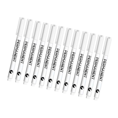 1/12 Stück weißer Permanentmarker, 2 mm, Stoffstift, schnell trocknend, wasserabweisend, für Papier, Leder, Stein, Holz, Glas, Kleidung, Metall von HXNH