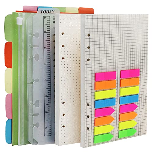 HXRTANGS A5 Nachfüllpapier Set, 2 Packe Nachfüllbare Notizpapier 80 Blätter + Trennblätter + Index Tabs + Umschlägbeutel + Planer Aufkleber + Lineal, Gemischt Papier von HXRTANGS