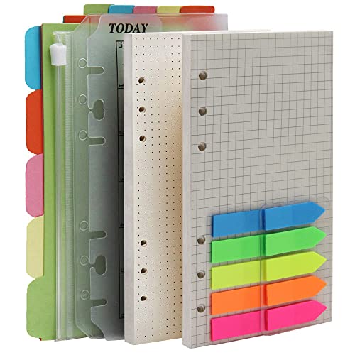 HXRTANGS A6 Nachfüllpapier Set, 2 Packe Nachfüllbare Notizpapier 80 Blätter + Trennblätter + Index Tabs + Umschlägbeutel + Planer Aufkleber + Lineal, Gemischt Papier von HXRTANGS