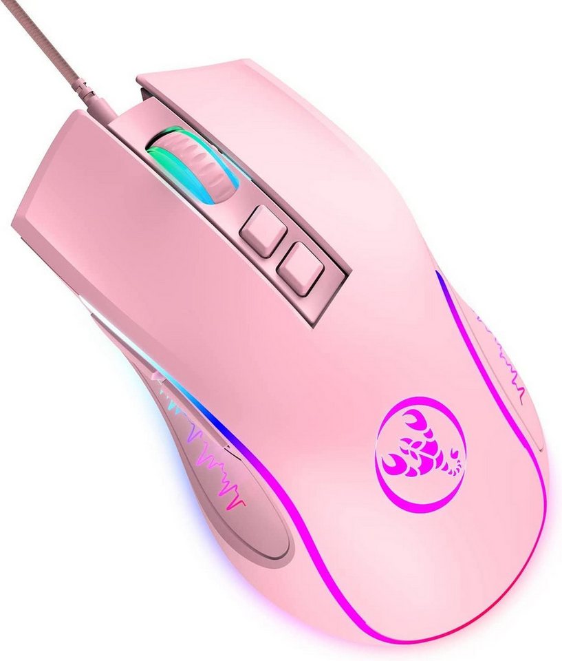 HXSJ 7-Farbigen LED-Leuchten,7 Tasten,Optischem Gaming-Sensor,4 DPI-Level Gaming-Maus (kabelgebunden, Symmetrische & stromlinienförmige Form einen komfortablen Klauengriff) von HXSJ