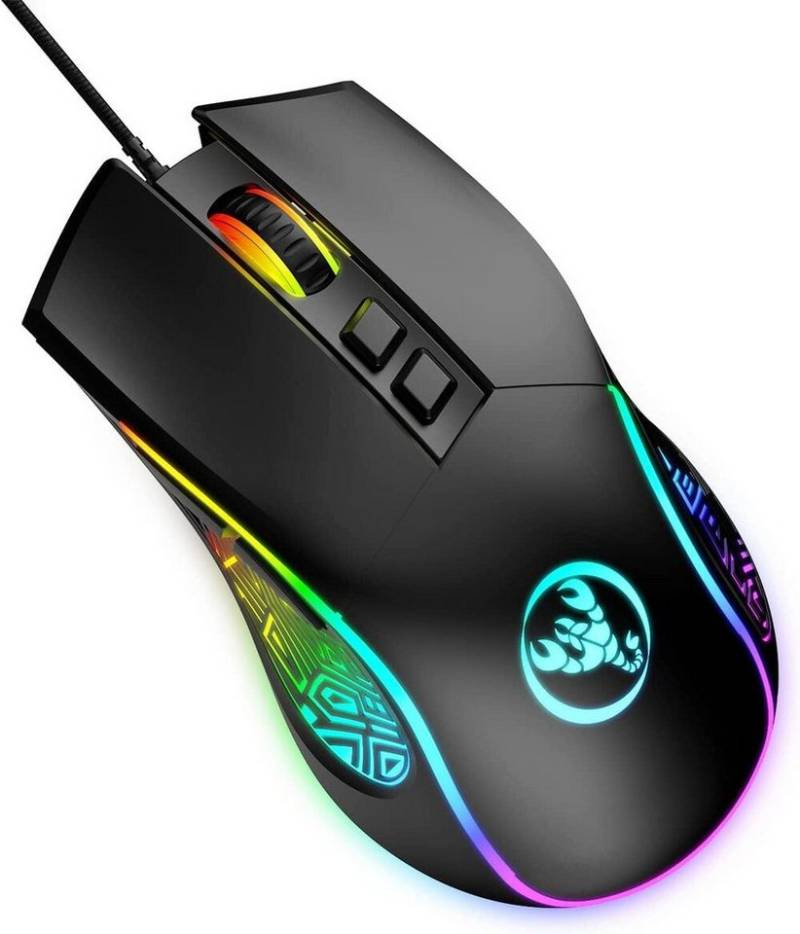 HXSJ 7-Farbigen LED-Leuchten,7 Tasten,Optischem Gaming-Sensor,4 DPI-Level Gaming-Maus (kabelgebunden, Symmetrische & stromlinienförmige Form einen komfortablen Klauengriff) von HXSJ