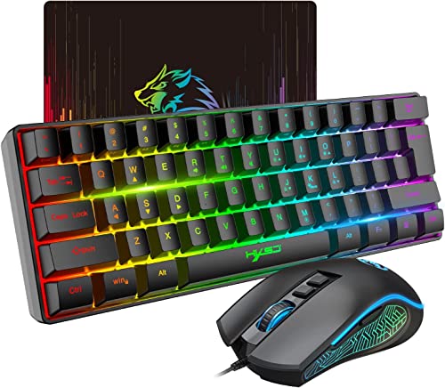 HXSJ V700 Gaming Tastatur und Maus Set,60% Kompakte Tastatur,61 Tasten,TKL Layout,RGB-Beleuchtung,Optische Gaming-Sensormaus mit 7 Tasten,7-Farbiges LED-Licht,Bis zu 3600 DPI,für PC,Mac-Schwarz von HXSJ