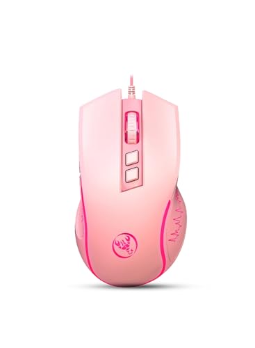 HXSJ X100 Gaming-Maus mit Kabel,Ergonomische PC-Gaming-Mäuse mit 7-Farbigen LED-Leuchten,7 Tasten,Optischem Gaming-Sensor,4 DPI-Level-Einstellungen,Bis zu 3600 DPI,Leicht,für PC,Mac,PS4–Rosa von HXSJ