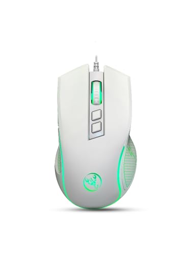 HXSJ X100 Gaming-Maus mit Kabel,Ergonomische PC-Gaming-Mäuse mit 7-Farbigen LED-Leuchten,7 Tasten,Optischem Gaming-Sensor,4 DPI-Level-Einstellungen,Bis zu 3600 DPI,Leicht,für PC,Mac,PS4–Weiß von HXSJ