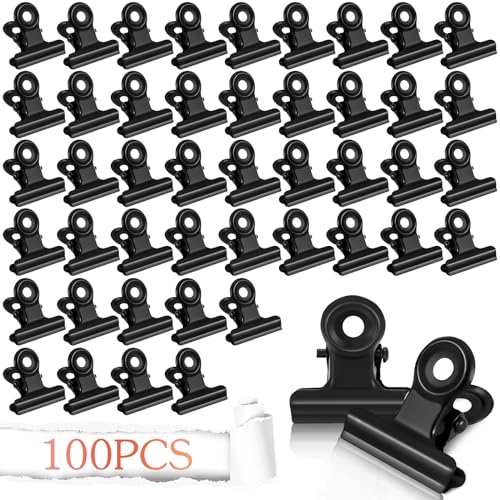 100 Stück 22mm Kleine Bulldogge Büroklammern, Kleine Bulldog Clips Briefklemmer Metall Scharnier Clips Binder Klammern, für Kunsthandwerk, Zeichnungen, Fotos (Schwarz 100) von HXUING