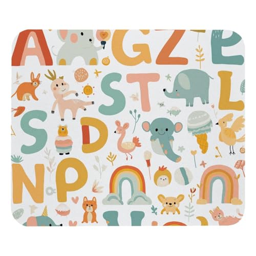 HXYWQA Mauspad Alphabet Mit Niedlichen Tieren rutschfeste Gummibasis Mausmatte Desktop Mauspad Für Büro Laptop von HXYWQA