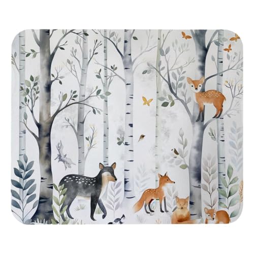 HXYWQA Mauspad Birke Baum Hirsche rutschfeste Gummibasis Mausmatte Desktop Mauspad Für Büro Laptop von HXYWQA