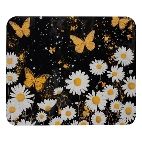 HXYWQA Mauspad Gänseblümchen Blüte Blumen Gänseblümchen Schmetterling rutschfeste Gummibasis Mausmatte Desktop Mauspad Für Büro Laptop von HXYWQA