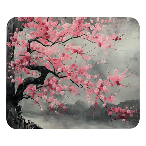 HXYWQA Mauspad Kirschblütenbaum Rosa Blumen rutschfeste Gummibasis Mausmatte Desktop Mauspad Für Büro Laptop von HXYWQA