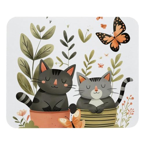 HXYWQA Mauspad Niedliche Katzen Schmetterling rutschfeste Gummibasis Mausmatte Desktop Mauspad Für Büro Laptop von HXYWQA
