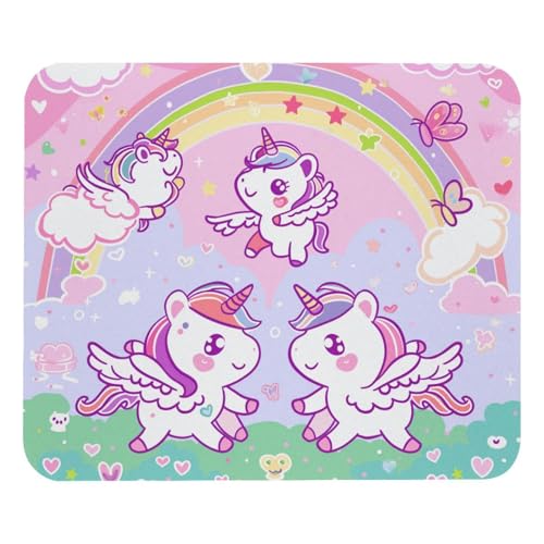 HXYWQA Mauspad Niedliches Einhorn Regenbogen Sterne Wolken rutschfeste Gummibasis Mausmatte Desktop Mauspad Für Büro Laptop von HXYWQA