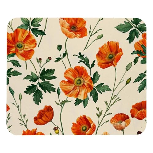 HXYWQA Mauspad Orange Mohnblumen rutschfeste Gummibasis Mausmatte Desktop Mauspad Für Büro Laptop von HXYWQA
