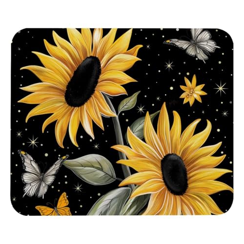 HXYWQA Mauspad Sonnenblumen Schmetterlinge rutschfeste Gummibasis Mausmatte Desktop Mauspad Für Büro Laptop von HXYWQA