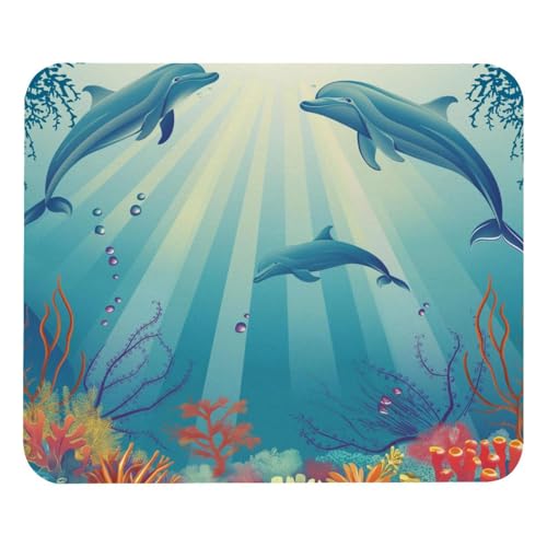 HXYWQA Mauspad Unterwasser Delfine Fisch Szene rutschfeste Gummibasis Mausmatte Desktop Mauspad Für Büro Laptop von HXYWQA