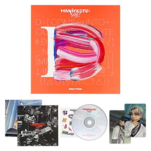 ENHYPEN - [MANIFESTO : DAY 1] (D : ENGENE Ver.) Package + CD-R + Photo Book + Photo Card + Sticker + Poster With Lyrics + 2 Pin Button Badges + 4 Extra Photocards + Top Loader Deco Stiker von HYBE Ent.