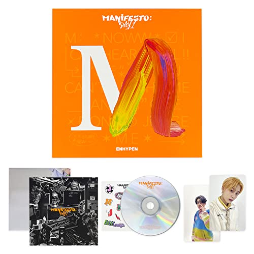 ENHYPEN - [MANIFESTO : DAY 1] (M : ENGENE Ver.) Package + CD-R + Photo Book + Photo Card + Sticker + Poster With Lyrics + 2 Pin Button Badges + 4 Extra Photocards + Top Loader Deco Stiker von HYBE Ent.