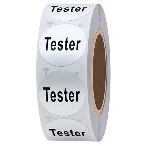 Hybsk Kosmetiktester-Aufkleber, rund, 20 mm, insgesamt 500 selbstklebende Etiketten pro Rolle (Silber, einreihig) von HYBSK