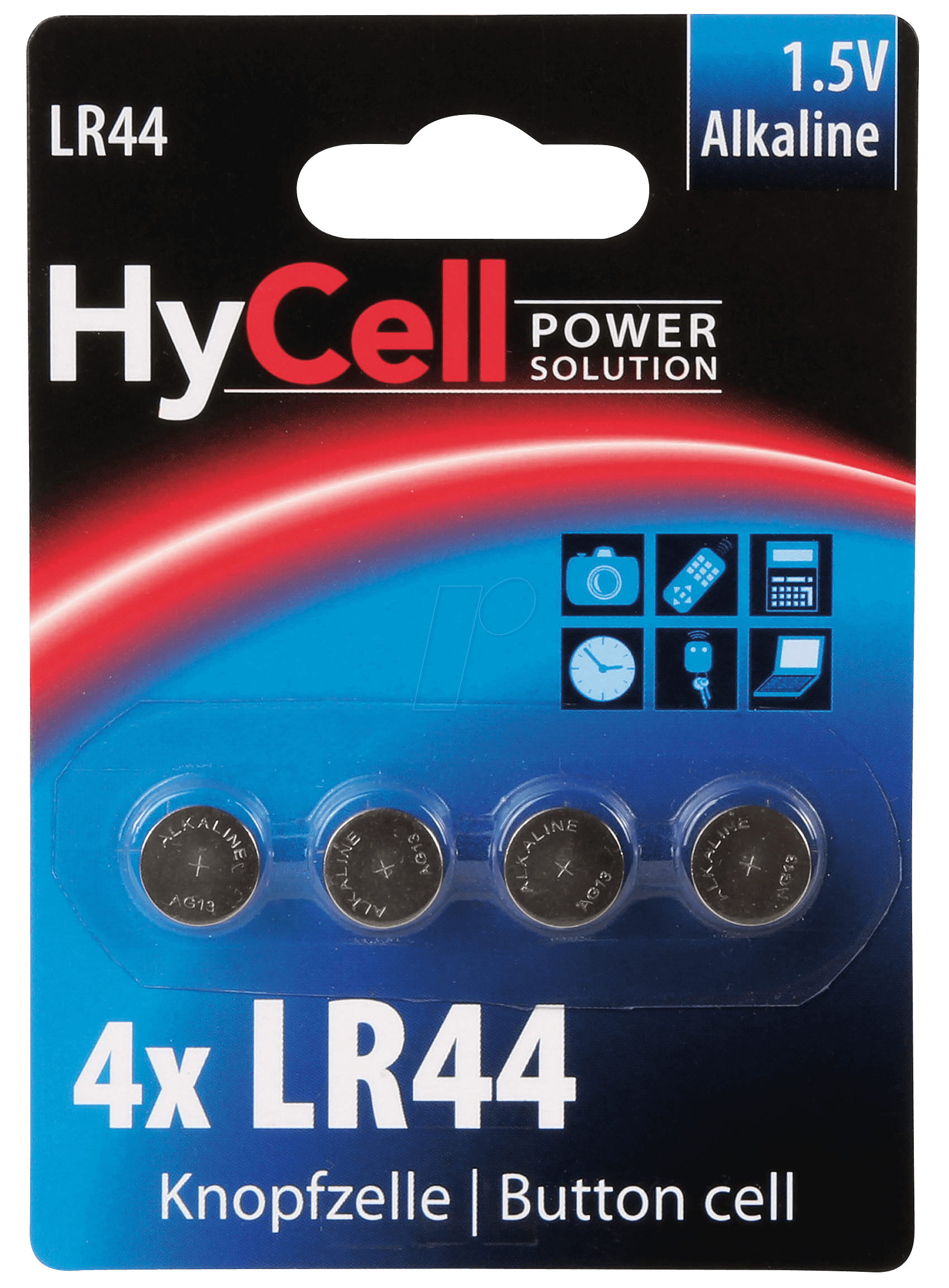 HC 4XLR44 - Alkaline Knopfzelle, 140 mAh, LR44, 4er-Pack von HYCELL