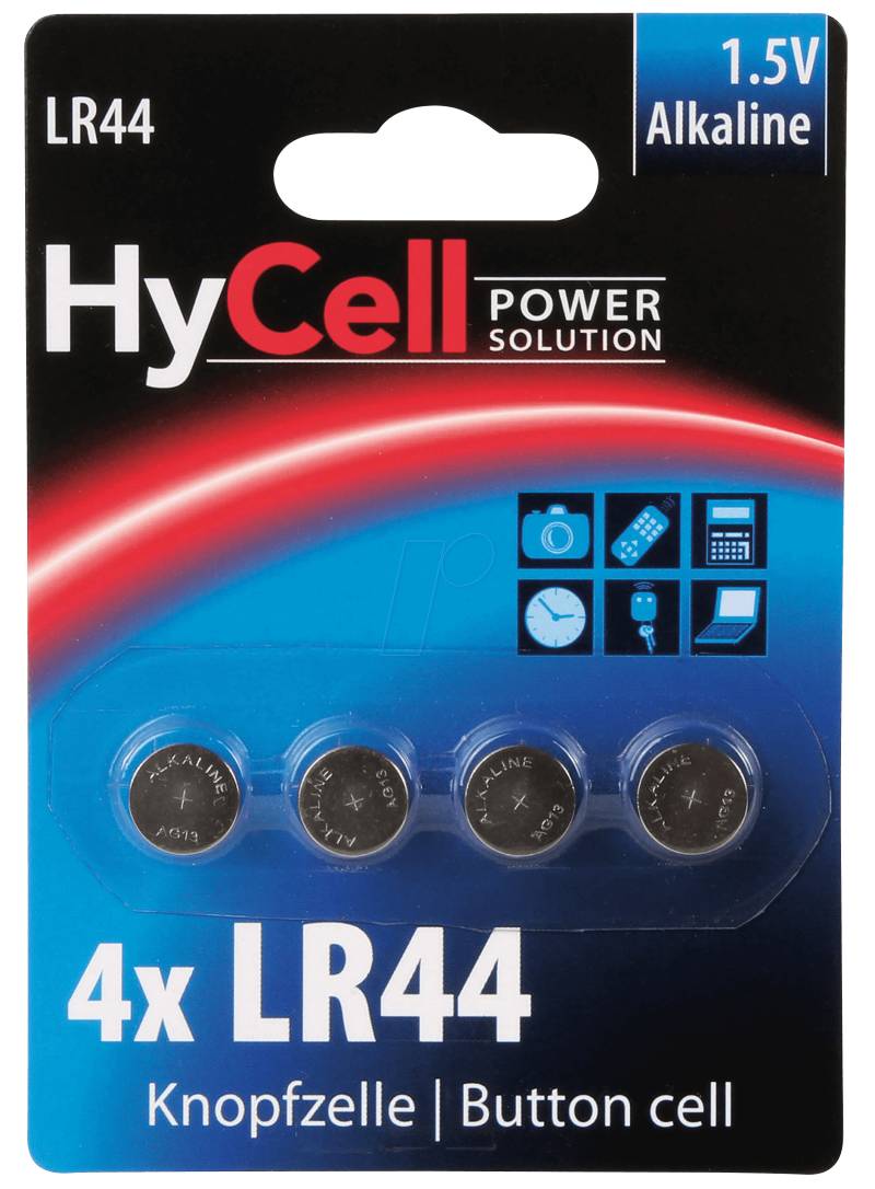 HC 4XLR44 - Alkaline Knopfzelle, 140 mAh, LR44, 4er-Pack von HYCELL