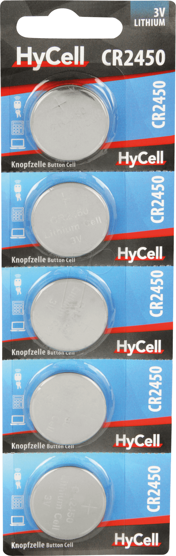 HC 5XCR2450 - Lithium-Knopfzelle, 3 V, 24x5,0 mm, 5er-Pack von HYCELL