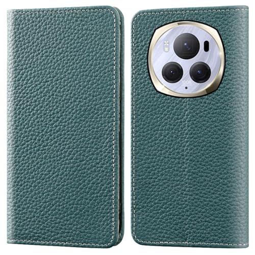 Schutzhülle für Honor Magic 6 Pro, luxuriöses Klappetui aus echtem Leder mit Kartenfach, für Damen und Herren, Magnetverschluss, Folio-Ständer, Grün Schutzhülle für Honor Magic 6 Pro, luxuriöses Klappetui aus echtem Leder mit Kartenfach, für Damen und Herren, Magnetverschluss, Folio-Ständer, Grün von HYDIK
