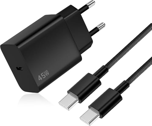 45W USB C Ladegerät für Galaxy S24 Ultra, USB-C Schnellladegerät mit 2M geflochtenes Kabel, kompatibel mit Galaxy S25/S24/S23/S22/Note 20/10/S10/S9, schnellladekabel USB c für iPhone 15/16, Pad von HYDOOD