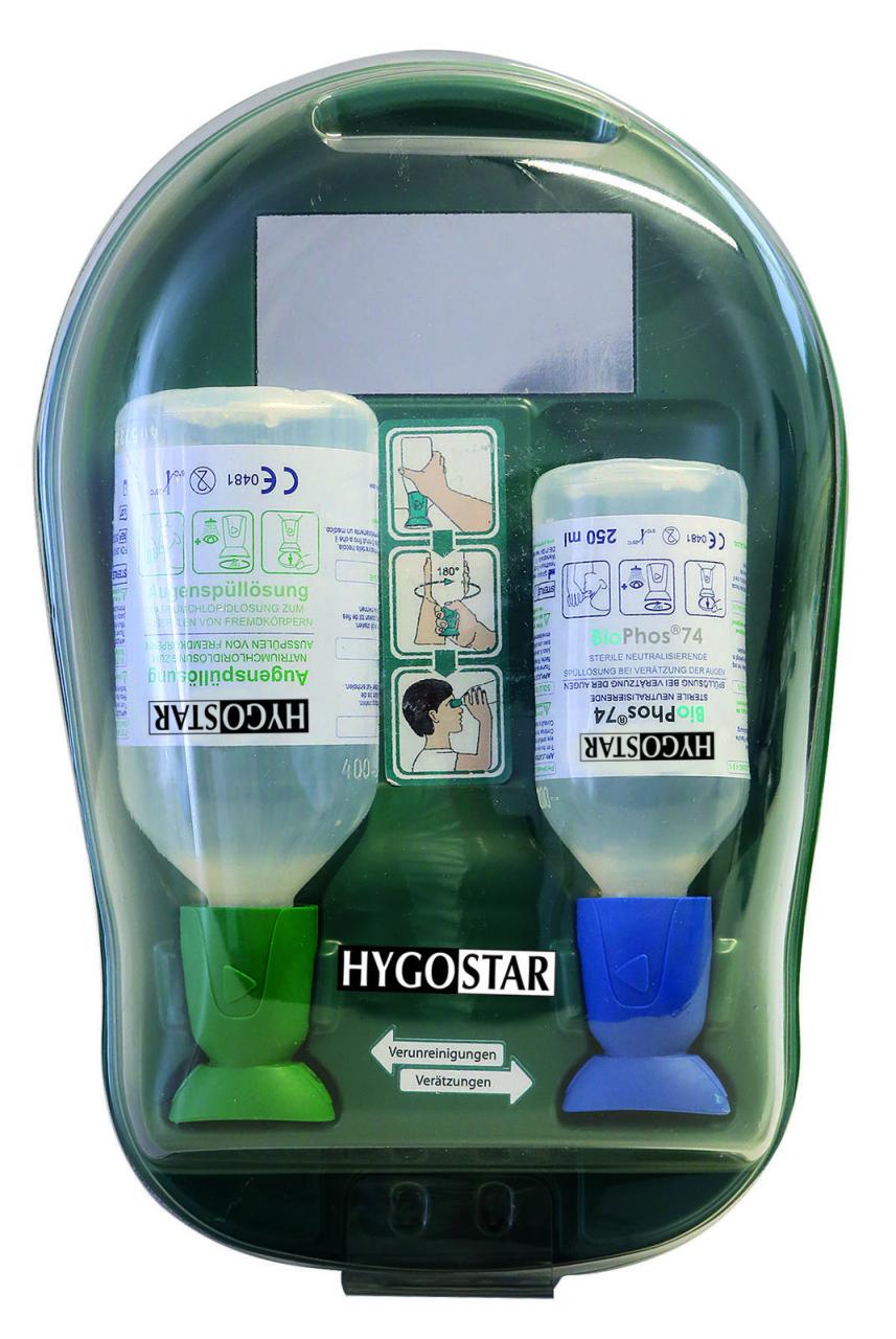 HYGOSTAR Augenspülstation 1x 500,0 ml, 1x 250,0 ml grün von HYGOSTAR