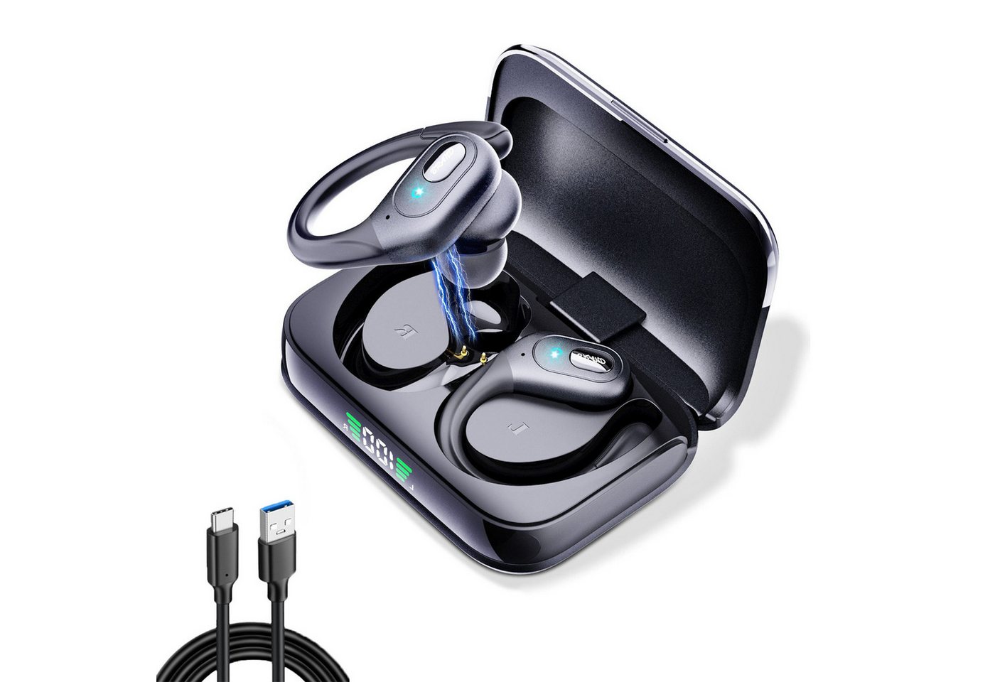 HYIEAR Bluetooth 5.3, mit Ohrbügeln, IPX5 wasserdichte kabellose Kopfhörer In-Ear-Kopfhörer (Siri, Bluetooth, Regen-und schmutzabweisend. Smart Touch, geringer Stromverbrauch) von HYIEAR