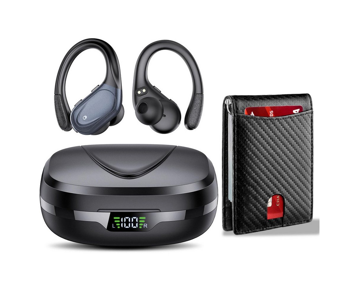 HYIEAR Bluetooth-Kopfhörer 5.3, Sportkopfhörer, mit schwarzer Geldbörse wireless In-Ear-Kopfhörer (Bluetooth, Stereo USB-C, Sprachsteuerung, kompatibel mit Android/iOS) von HYIEAR