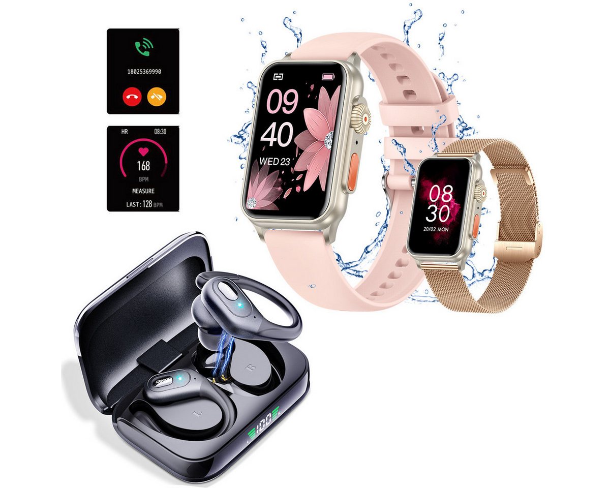 HYIEAR Fitnessuhren für Herren und Damen, Bluetooth 5.3-Kopfhörer. Smartwatch (4.5 cm/1.77 Zoll) Packung, Aktive Kombi-Fitness-Tracker-Uhr mit Anruffunktion., IPX5 wasserdichte Sportuhr, 120+ Sportmodi, 2 Armbänder von HYIEAR