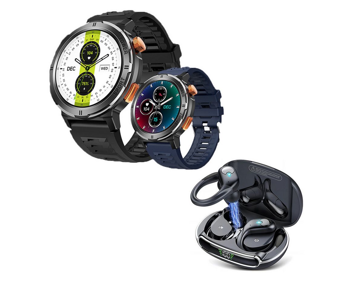 HYIEAR Smart Watch, Bluetooth Headset und Uhrenkombination Smartwatch, Uhr mit Anruffunktion,Gesundheitsüberwachung Benachrichtigungen x, IPX5 Bluetooth 5.3-kopfhörer, uber 120 sportmodi, fur Android & los. von HYIEAR