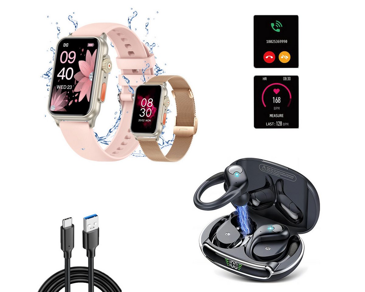HYIEAR SmartWatch Wireless Bluetooth Headset, Headset S'biao -Kombination Smartwatch (4.5 cm/1.77 Zoll) Packung, Inkl. wechselbare Uhrenarmbänder, Ladekabel, Drei Paar Ohrstöpsel, IPX5 wasserdichte sportuhr mit 120 sportmodi, fur Android/lOs von HYIEAR