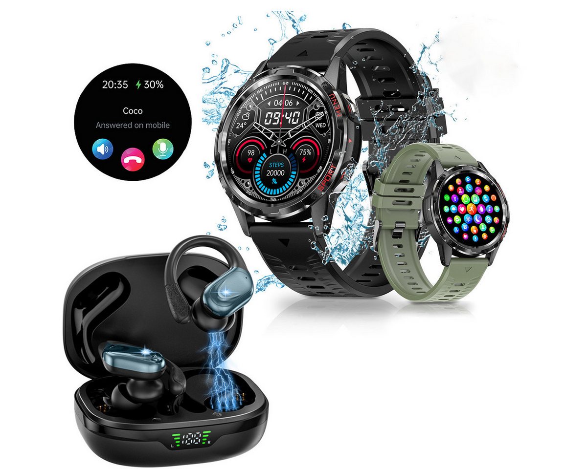 HYIEAR Smartwatch, 1,32 Touchscreen, IP67, Kabelloses Bluetooth 5.3 Smartwatch Set, Wird mit USB-Ladekabel geliefert., Sportarmbänder, Touch Control, Voice Assistant" von HYIEAR