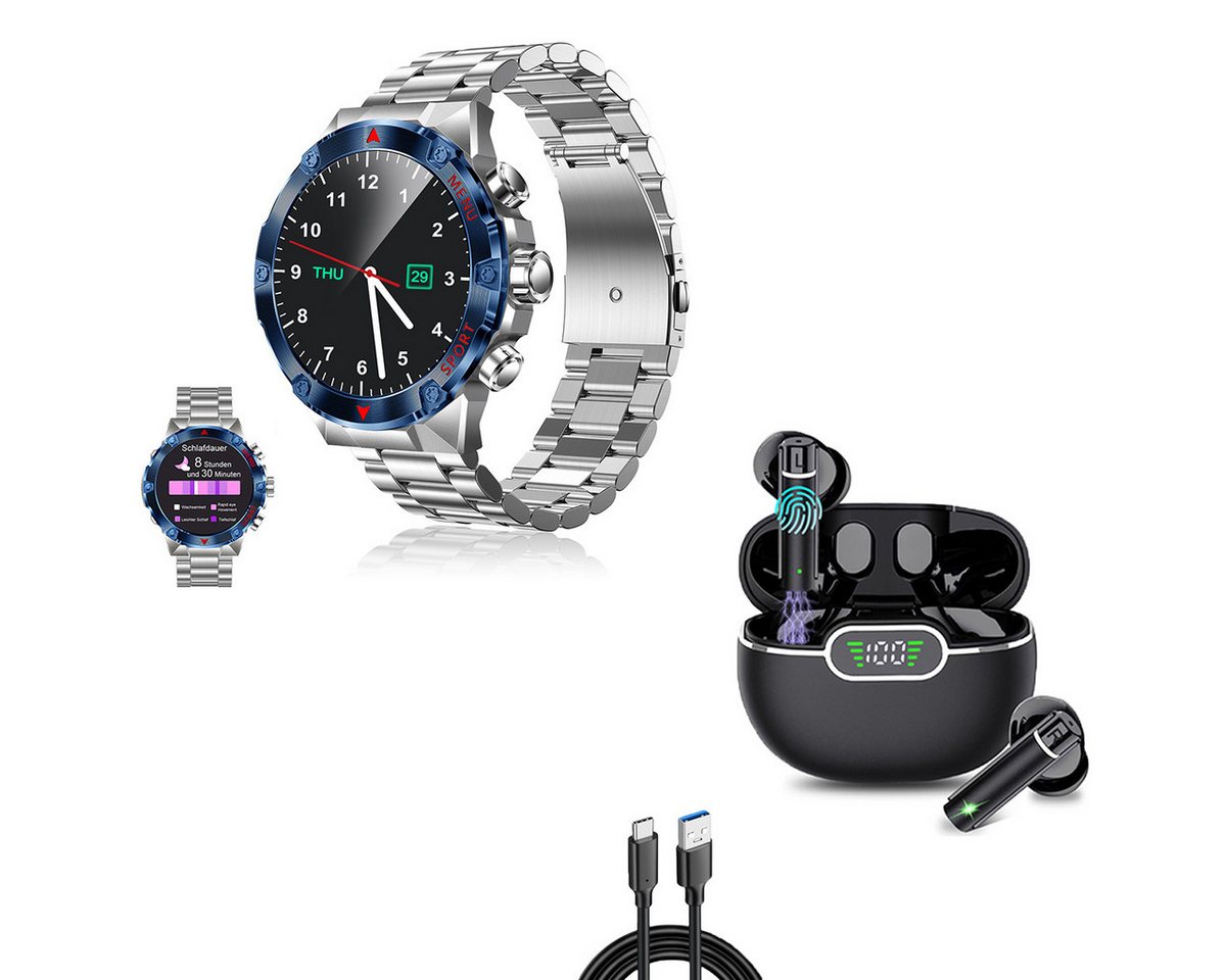 HYIEAR Smartwatch, iPX5 wasserdichte Bluetooth-In-Ear-Kopfhörer 5.3 Smartwatch, Wird mit UsB-Ladekabel geliefert., Sportarmbänder, Gesundheitsfunktionen, individuelle Zifferblatter von HYIEAR