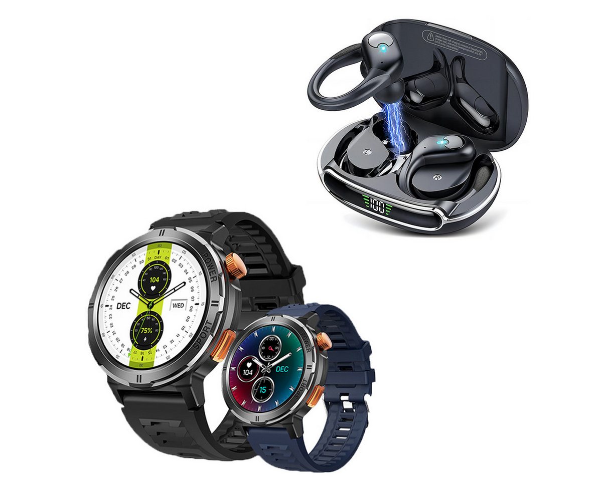 HYIEAR Smartwatch, kabellose Bluetooth-Ohrhörer und Uhr-Kombination Smartwatch, Uhr mit Anruffunktion,Gesundheitsüberwachung Benachrichtigungen x, IPX5 Bluetooth 5.3-kopfhörer, uber 120 sportmodi, fur Android & los. von HYIEAR