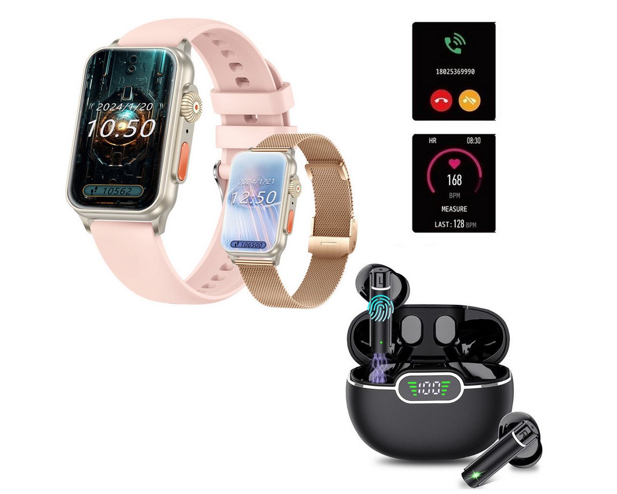 HYIEAR Smartwatch 1,57 für Damen und Herren & Bluetooth Kopfhörer 5.3 Smartwatch (4.5 cm/1.57 Zoll) Packung, Enthält austauschbare Bänder, Sportuhr, Gesundheitsfunktionserkennung, In-Ear-Kopfhörer Drei Paar Ohrstöpsel, Sportkopfhörer für Android/iOS" von HYIEAR