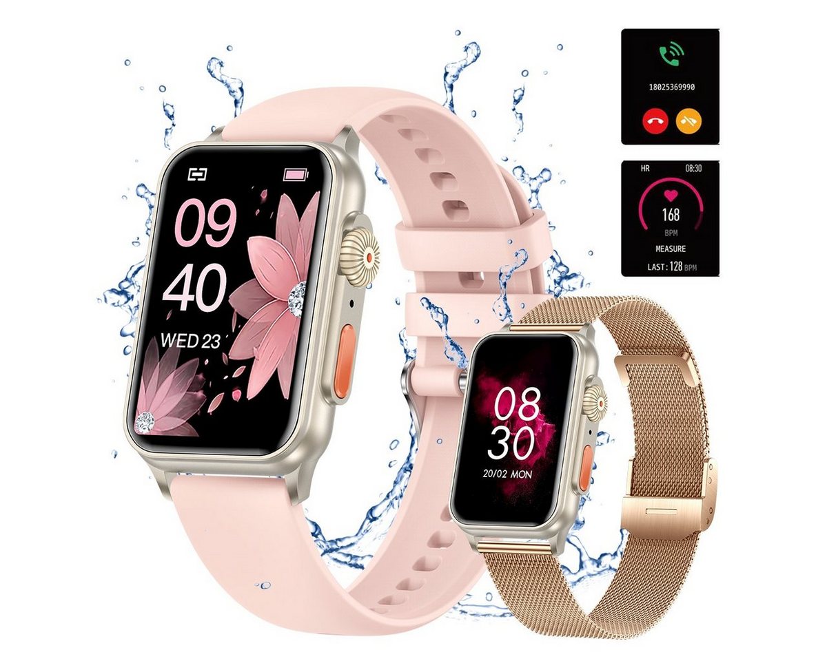 HYIEAR Smartwatch Damen, 1,57 Touchscreen, IP67 wasserdicht, für Android/iOS Smartwatch (4,5 cm/1,77 Zoll, Android5.1/ iOS8.0), Wird mit austauschbaren Stahlarmbändern und USB-Ladekabel geliefert, Eingehender Anruf, Sportmodus, Herzfrequenzmessung, Sprachassistent" von HYIEAR