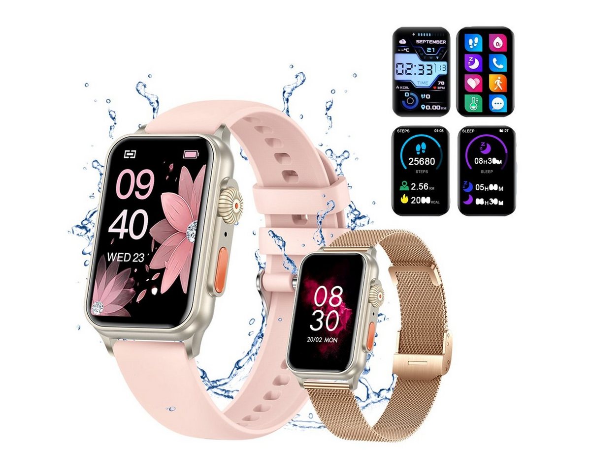 HYIEAR Smartwatch,Smartwatch damen,Pulsuhr,Sportuhr,Fitness uhr,Laufuhr,Watch Smartwatch (4,5 cm/1,77 Zoll, Android5.1/ iOS8.0), Wird mit austauschbaren Stahlarmbändern und USB-Ladekabel geliefert, Eingehender Anruf, Sportmodus, Herzfrequenzmessung, Sprachassistent von HYIEAR