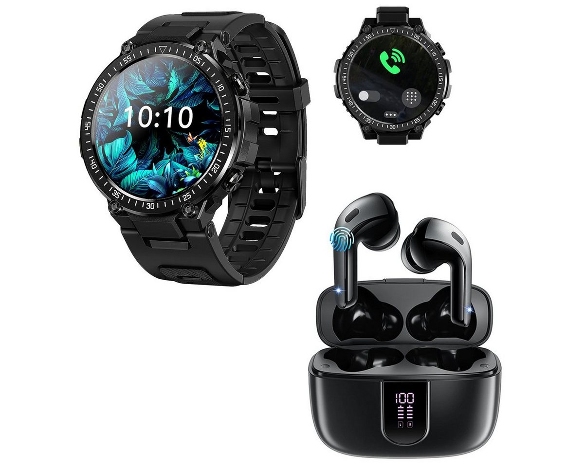 HYIEAR Smartwatch Damen Herren, 1,39, Kopfhörer Bluetooth 5.3, Android/IOS Smartwatch, mit austauschbaren Armbändern, Ladekabeln Drei Paar Ohrstöpsel, Fitnessuhr" von HYIEAR