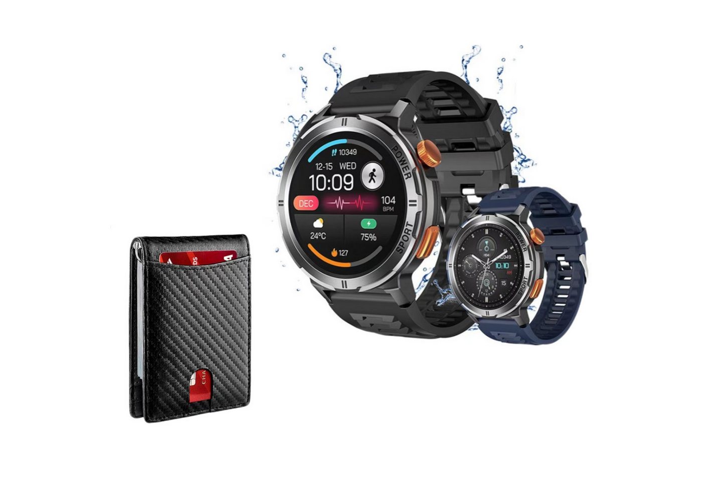 HYIEAR Smartwatch,Smartwatch mit telefonfunktion,Herrenbrieftasche,Watch Smartwatch, Kommt mit austauschbaren Silikonbändern und magnetischem Ladekabel, Eingehender Anruf, Sportmodus, Sprachassistent von HYIEAR