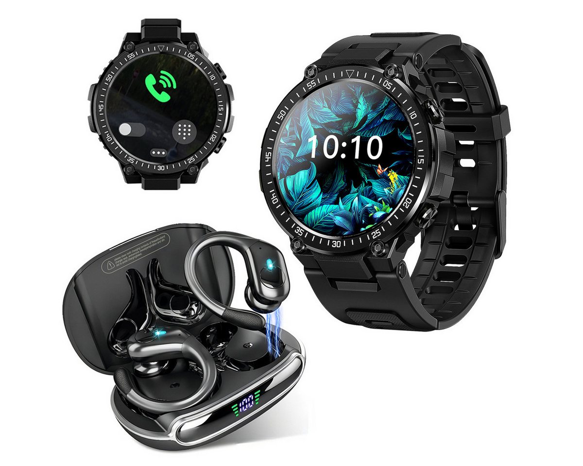 HYIEAR Smartwatch Damen Herren, In-Ear-Ohrhörer 5.3,Kombination. Smartwatch, Gesundheits-Smartwatch mit Schlafqualität, Schrittzähler und mehr., IPX5 Bluetooth 5.3 Kopfhörer, 56 Stunden Akkulaufzeit. von HYIEAR