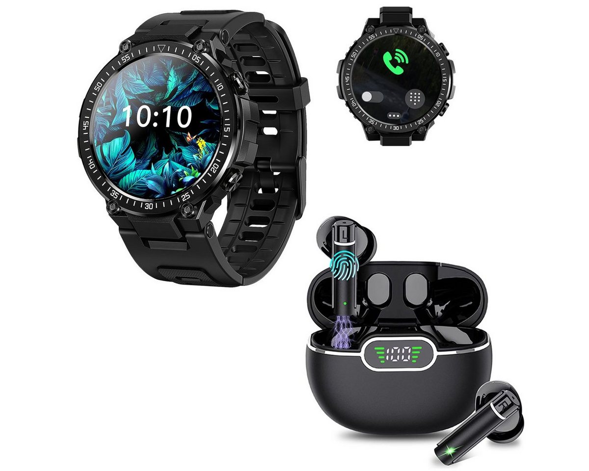 HYIEAR Smartwatch Damen Herren,1,39, bluetooth kopfhörer 5.3,für Android/iOS Smartwatch, austauschbaren Armbändern, Ladekabeln, Drei Paar Ohrstöpsel, Sportarmband, Fitnessuhr" von HYIEAR