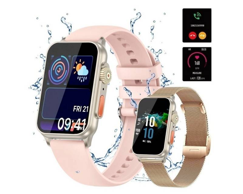 HYIEAR Smartwatch Damen Herren,1,57 Touchscreen,für Android/iOS, IP67 Smartwatch (4,5 cm/1,77 Zoll), Wird mit austauschbaren Stahlarmbändern und USB-Ladekabel geliefert, Eingehender Anruf, Sportmodus, Herzfrequenzmessung, Sprachassistent" von HYIEAR