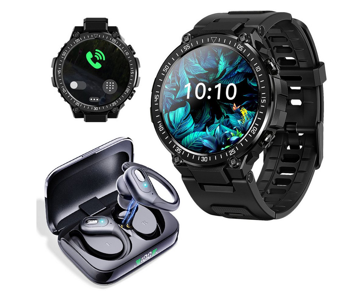 HYIEAR Smartwatch Damen Herren,neueste Fitnessuhren, Bluetooth Kopfhörer 5.3 Smartwatch, Mit Blutdruckmessung, Kalorienverbrauch, Schrittzähler, Schlafqualität, Stereo-Ohrhörer,Smart Touch Control,True Wireless,IP5 Wasserfestigkeit von HYIEAR